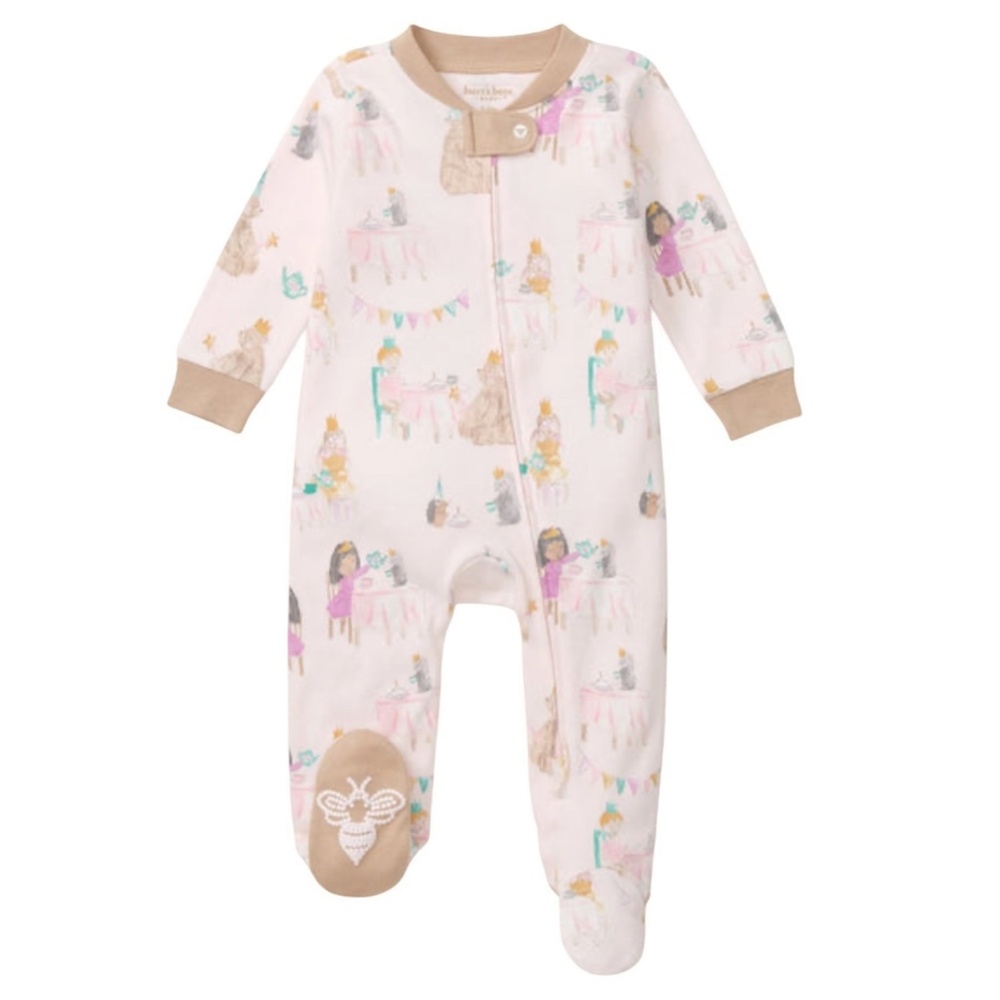 Burt's Bees Organic Sleep & Play Footie Romper TEA PARTY Girls 0-3 Month Newborn